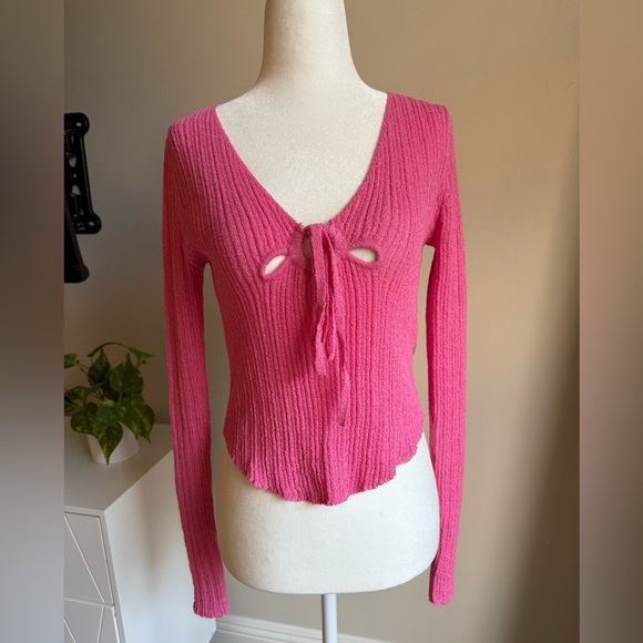 Vici Tops - Vici Fuchsia Knit Sweater with Front Tie